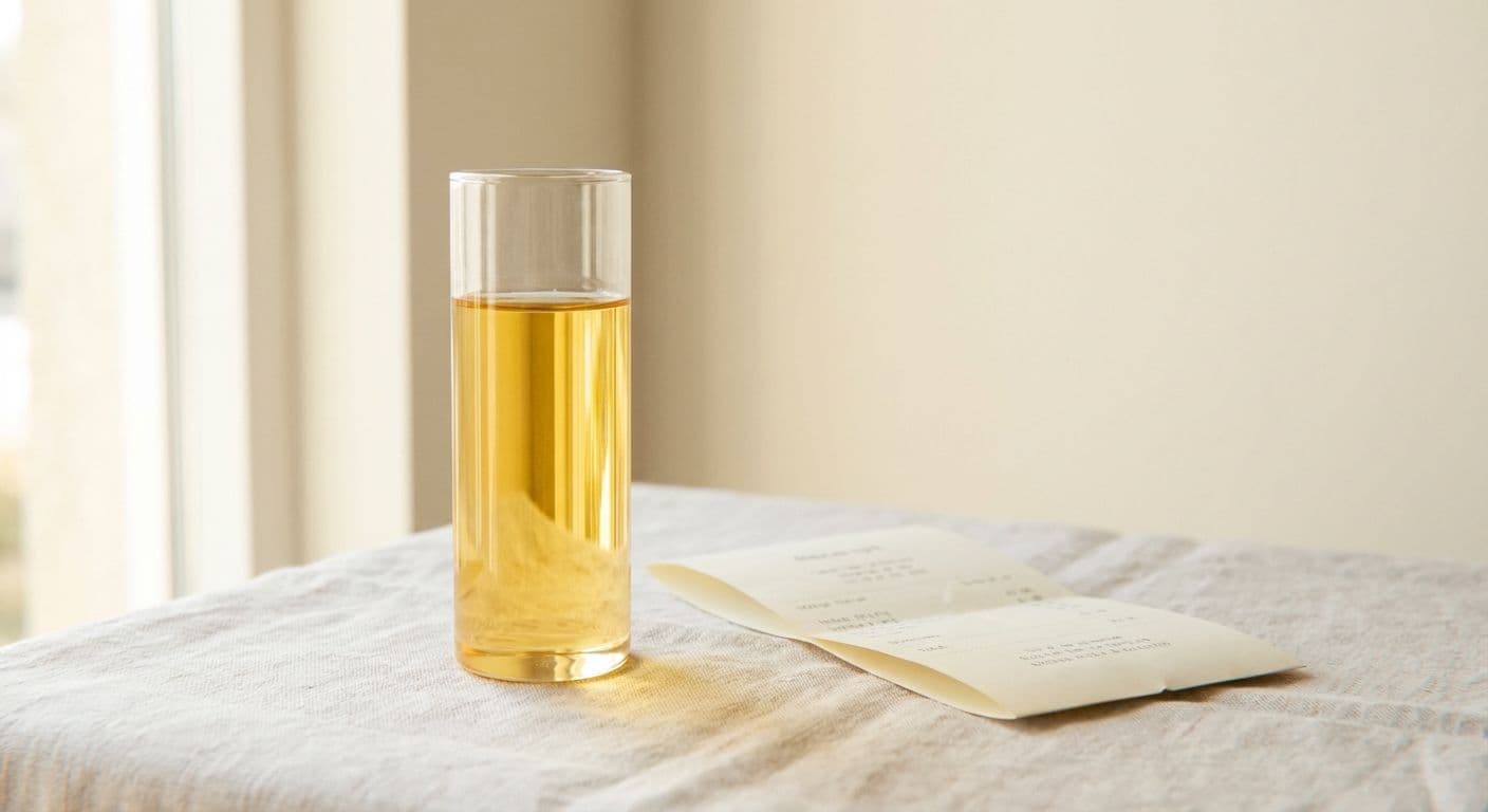 Transparente Glasflasche mit goldenem Haaröl als Symbol für Transparenz